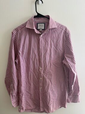 Charles Tyrwhitt Men's Pink and White Gingham Dress Shirt